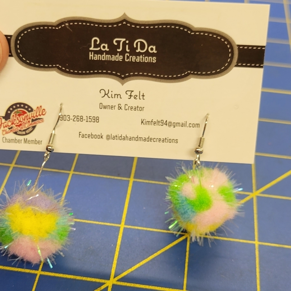 Fuzz Ball Dangle Earrings Spring Easter